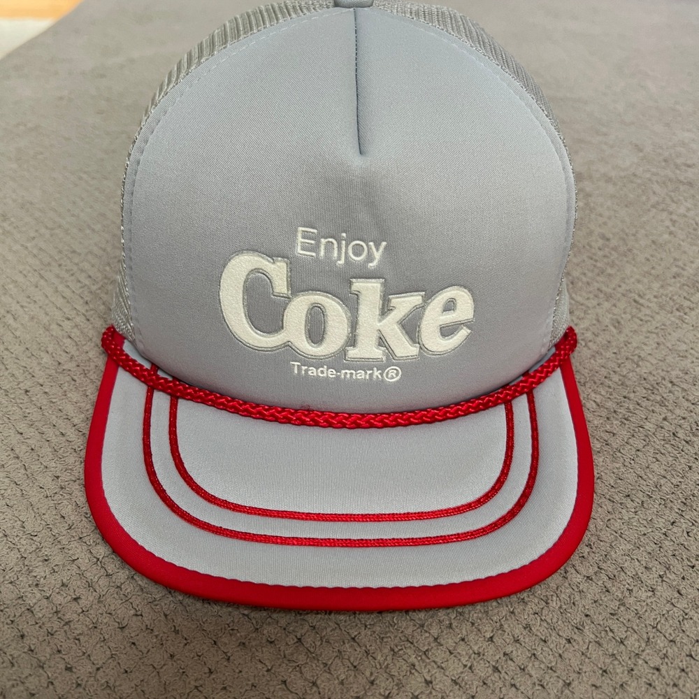 Vintage‎ 1980s Coca-Cola Enjoy Coke Trucker Hat Gray Red Snapback Markatron OSFM